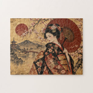 Vintage Japanese Art & Cherry Blossoms Jigsaw Puzzle