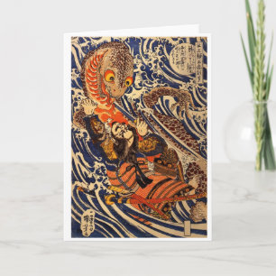Vintage Japanese Art Fighting Giant Salamander Card