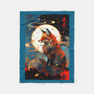 Vintage Japanese Art Fox In The Moon Night Scenery Fleece Blanket
