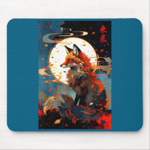 Vintage Japanese Art Fox In The Moon Night Scenery Mouse Mat