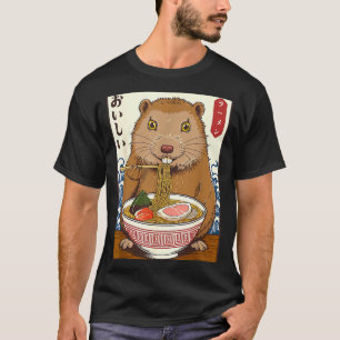 Vintage Japanese Art Groundhog Eat Ramen Funny Gro T-Shirt