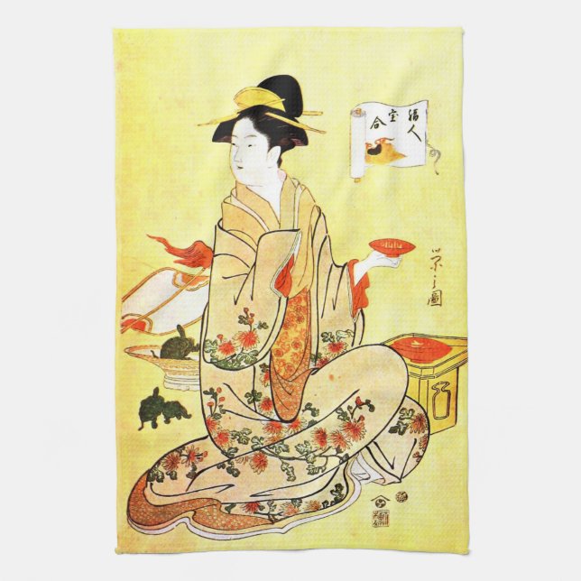 Vintage Japanese art kitchen towel (Vertical)