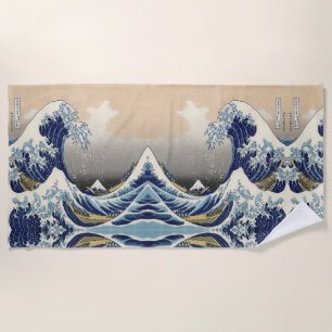 vintage japanese  art ocean landscape great wave beach towel