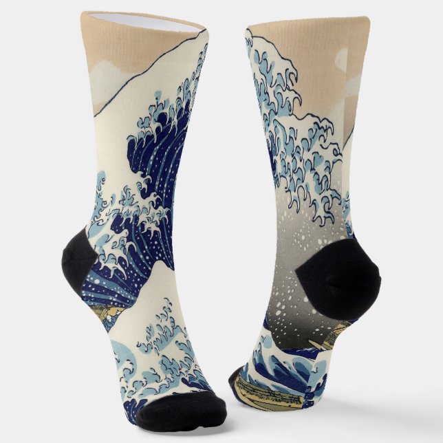 vintage japanese  art ocean landscape great wave socks (Angled)