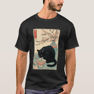 Vintage Japanese Art of Black Cat Eating Ramen Noo T-Shirt