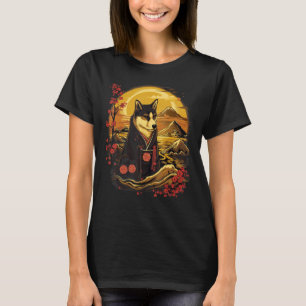 Vintage Japanese Art Samurai Black and tan Shiba I T-Shirt