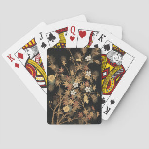 Vintage Japanese Autumn Gold Floral Black Art Playing Cards