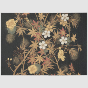 Vintage Japanese Autumn Gold Floral Black Art Tissue Paper