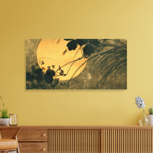 Vintage Japanese Autumn Grass in Moonlight Canvas Print