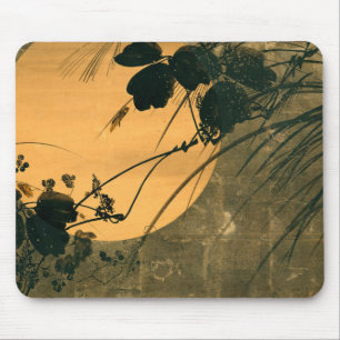Vintage Japanese Autumn Grass in Moonlight Mouse Mat