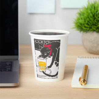 Vintage Japanese Beer Black Cat Art Goyo Retro Paper Cups