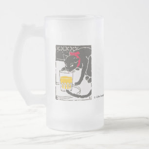 Vintage Japanese Beer Cat Art Goyo Retro Frosted Glass Beer Mug