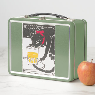 Vintage Japanese Beer Cat Art Goyo Retro Metal Lunch Box