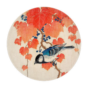 Vintage Japanese Bird and Autumn Grapevine Cutting Board