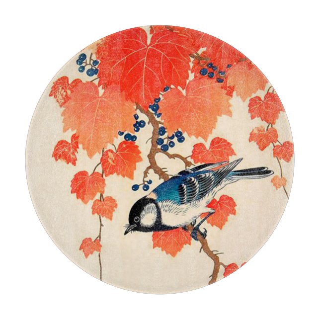 Vintage Japanese Bird and Autumn Grapevine Cutting Board (Front)