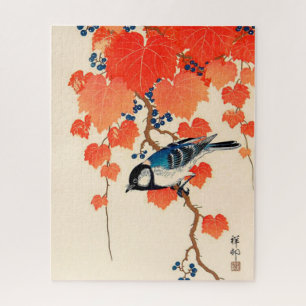 Vintage Japanese Bird and Autumn Grapevine Jigsaw Puzzle