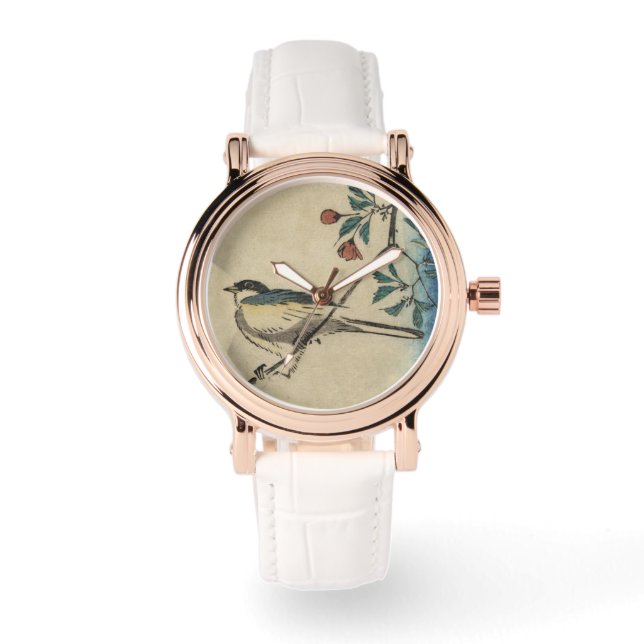 Vintage Japanese Bird and Blossom Art Watch (Front)