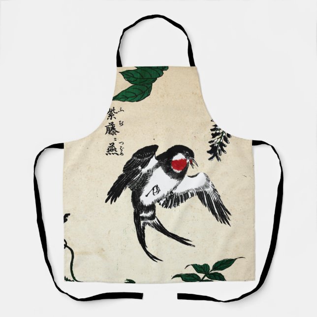 Vintage Japanese Bird and Wisteria Apron (Front)