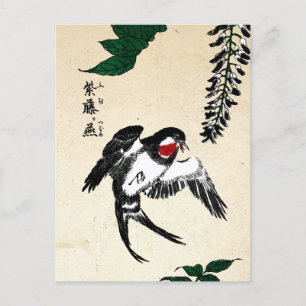 Vintage Japanese Bird and Wisteria Postcard
