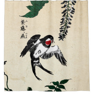 Vintage Japanese Bird and Wisteria Shower Curtain