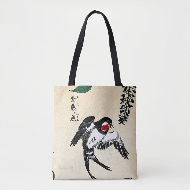 Vintage Japanese Bird and Wisteria Tote Bag (Front)