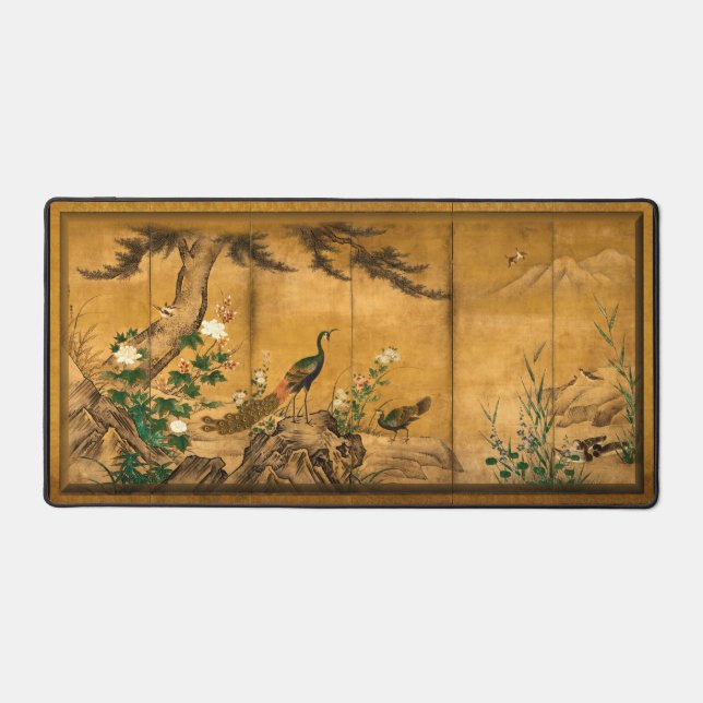 Vintage Japanese Bird Art Desk Mat (Front)