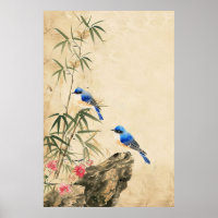 Vintage Japanese Bird Blossom Poster