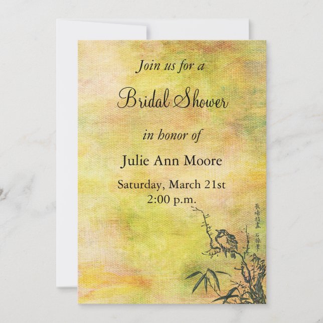 Vintage Japanese Bird Bridal Shower Invitation (Front)