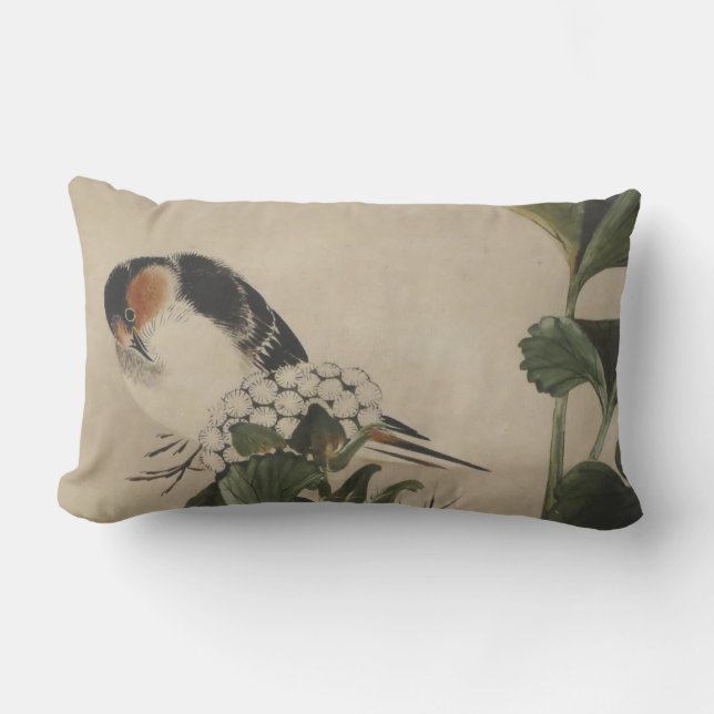Vintage Japanese Bird Painting Lumbar Cushion (Front)