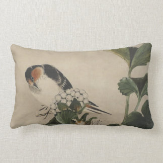 Vintage Japanese Bird Painting Lumbar Cushion