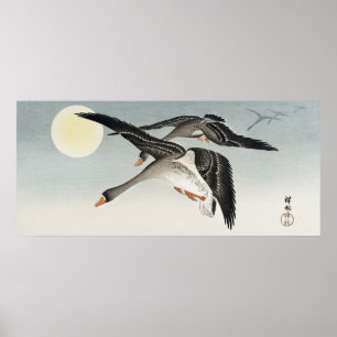 Vintage Japanese Birds at Full Moon by Ohara Koson Poster