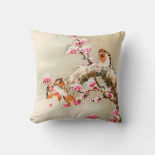 Vintage japanese birds on a branch cushion