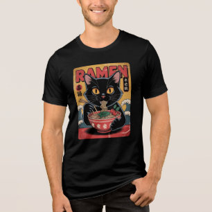 Vintage Japanese Black Cat Ramen T-Shirt  Tri-Blend Shirt