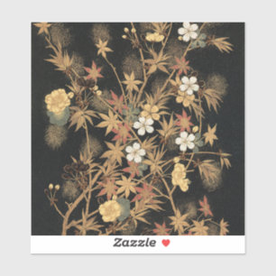 Vintage Japanese Black Gold Autumn Floral Art