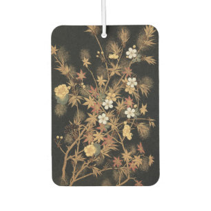 Vintage Japanese Black Gold Autumn Floral Art Car Air Freshener
