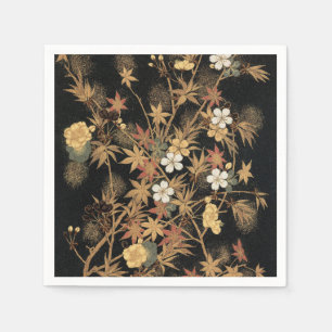 Vintage Japanese Black Gold Autumn Floral Art Napkin
