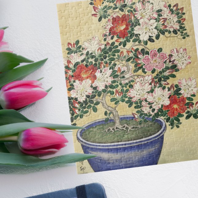 Vintage Japanese Blooming Azalea Bonsai Art Jigsaw Puzzle (Creator Uploaded)