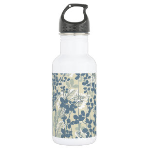Vintage Japanese Blue Botanical: Cream Leaf Fern 532 Ml Water Bottle