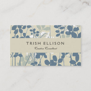 Vintage Japanese Blue Botanical: Cream Leaf Fern Business Card