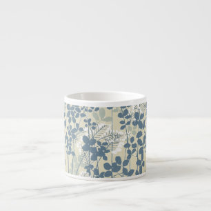 Vintage Japanese Blue Botanical: Cream Leaf Fern Espresso Cup