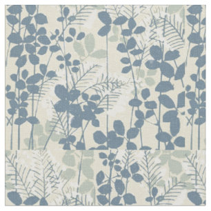 Vintage Japanese Blue Botanical: Cream Leaf Fern Fabric