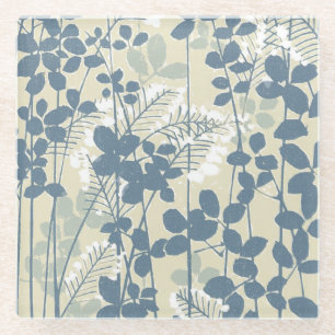 Vintage Japanese Blue Botanical: Cream Leaf Fern Glass Coaster