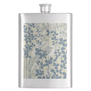 Vintage Japanese Blue Botanical: Cream Leaf Fern Hip Flask