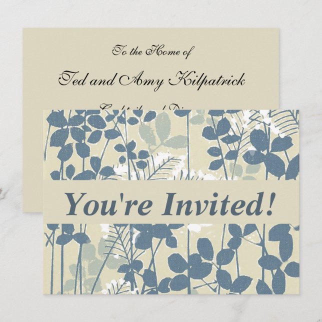Vintage Japanese Blue Botanical: Cream Leaf Fern Invitation (Front/Back)