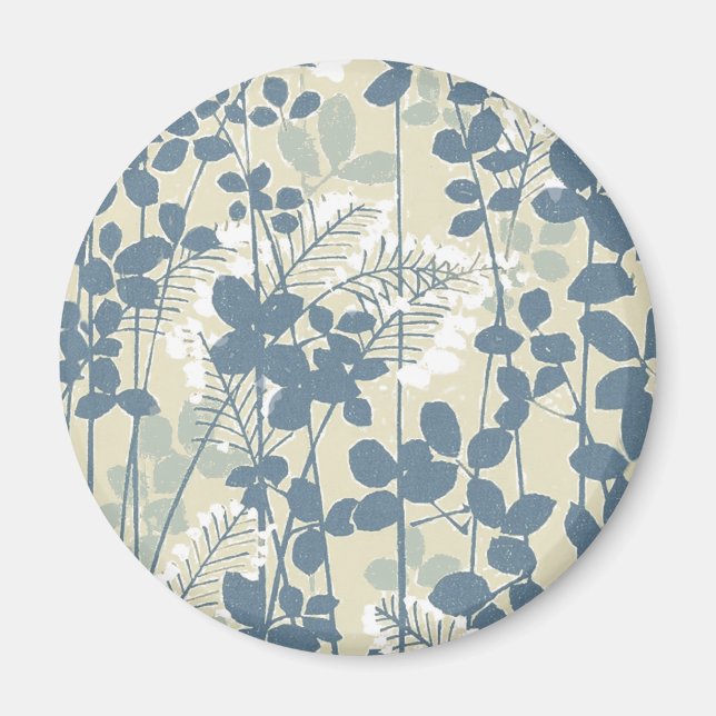 Vintage Japanese Blue Botanical: Cream Leaf Fern Magnet (Front)