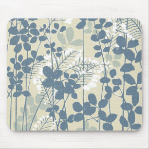 Vintage Japanese Blue Botanical: Cream Leaf Fern Mouse Mat