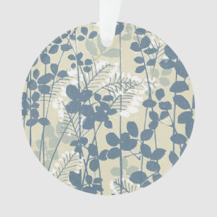 Vintage Japanese Blue Botanical: Cream Leaf Fern Ornament