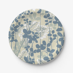 Vintage Japanese Blue Botanical: Cream Leaf Fern Paper Plate