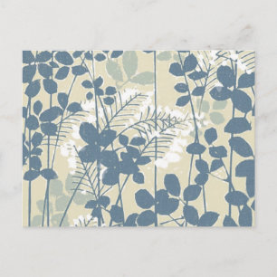 Vintage Japanese Blue Botanical: Cream Leaf Fern Postcard