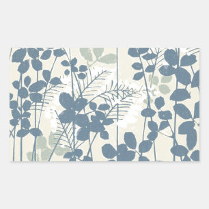 Vintage Japanese Blue Botanical: Cream Leaf Fern Rectangular Sticker